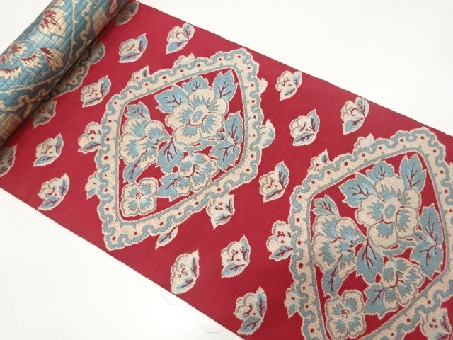 JAPANESE KIMONO / ANTIQUE BOLT FOR HASSUN OBI / CHIKUZEN HAKATA / WOVEN FLOWER